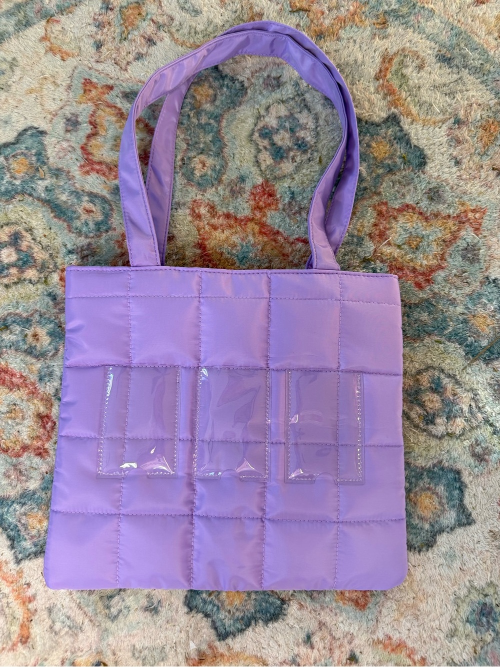 Lavender Quilted Tote Bag with Clear Accent